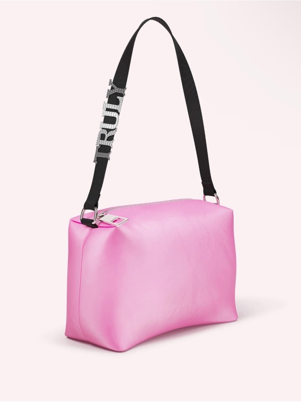 TRULY Pink Leather Shoulder Bag with Black Strap